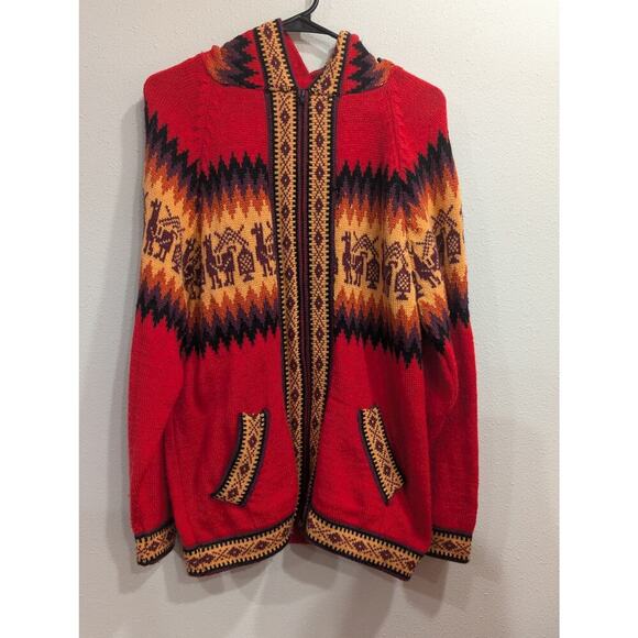 Women's hooded zip up cardigan w/alpaca knit print by the Market Path XL - Picture 1 of 5
